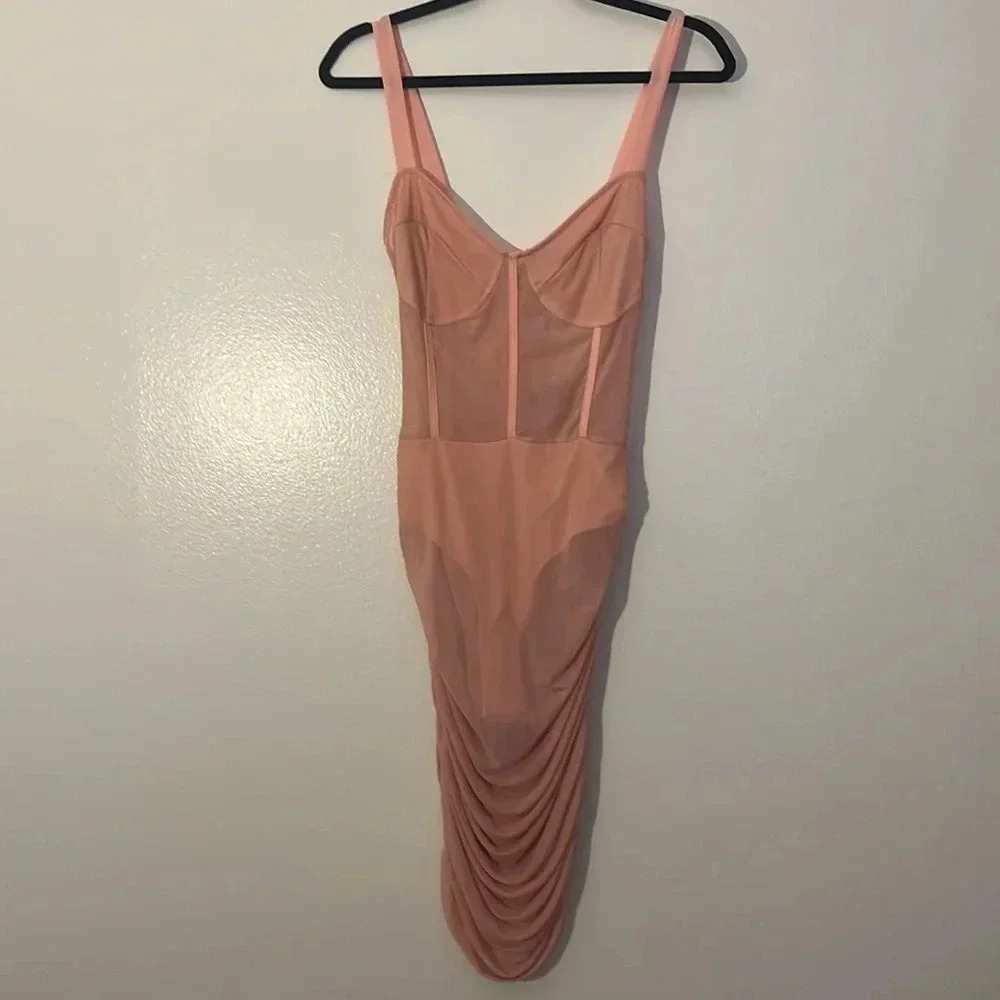 Pretty Little Thing | NEW Dusty pink Binding Bodycon dress Sheer Sexy size 8 US - Picture 4 of 10